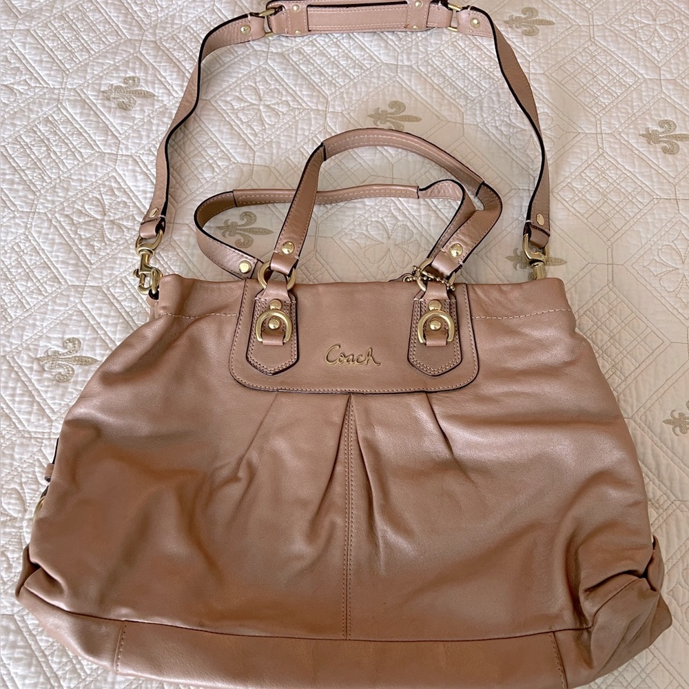 Coach Ashley Shimmering Beige Leather Handbag